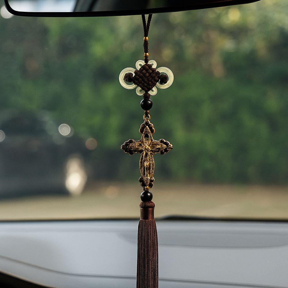 Retro Cross Car Pendants Classic Style with Tassel Car Rearview Mirror Pendant Decorative Car Ornament Wall Decoration