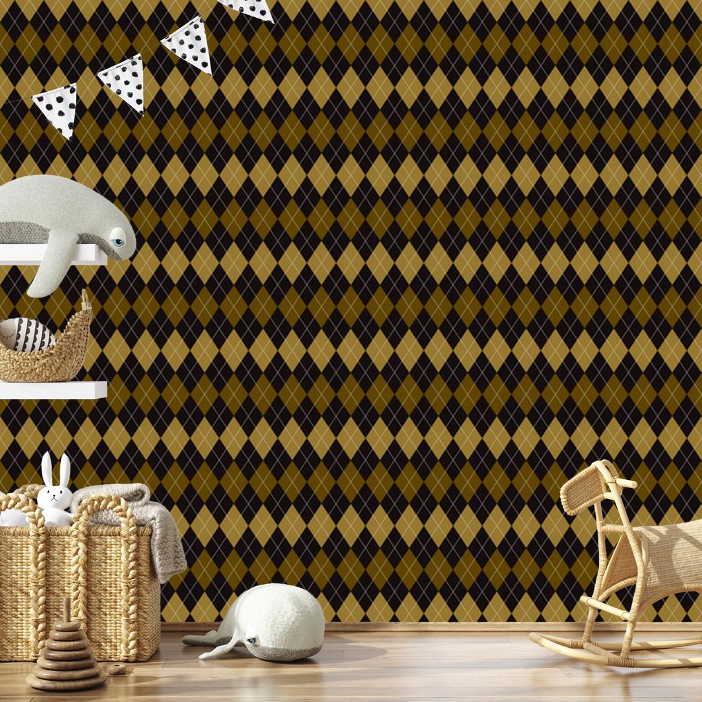 Autumn Plaid Wallpaper Ochre and Black for Living Room and Bedroom 50x1000