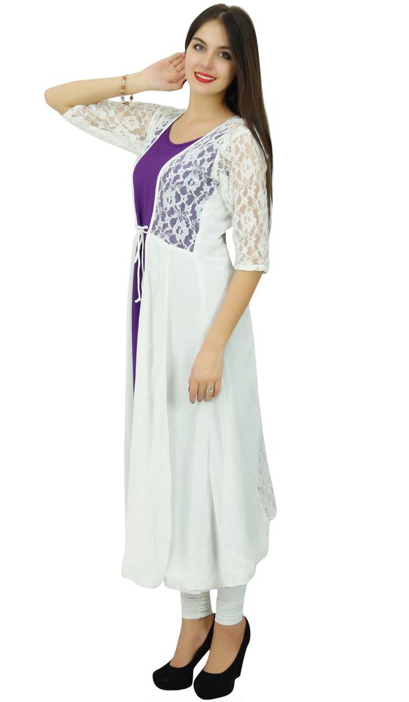 Bimba Women 2 Piece Kurta Kurti Designer Wear Boho Long Shrug Dress Chic