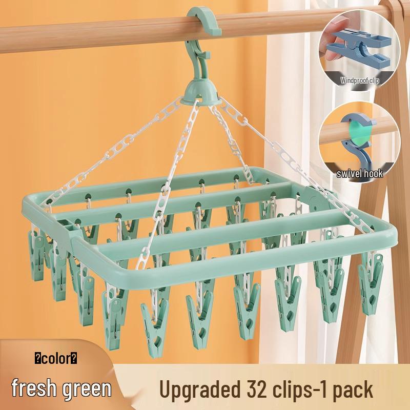 32-Clip Multi-Functional Plastic Drying Rack for Socks