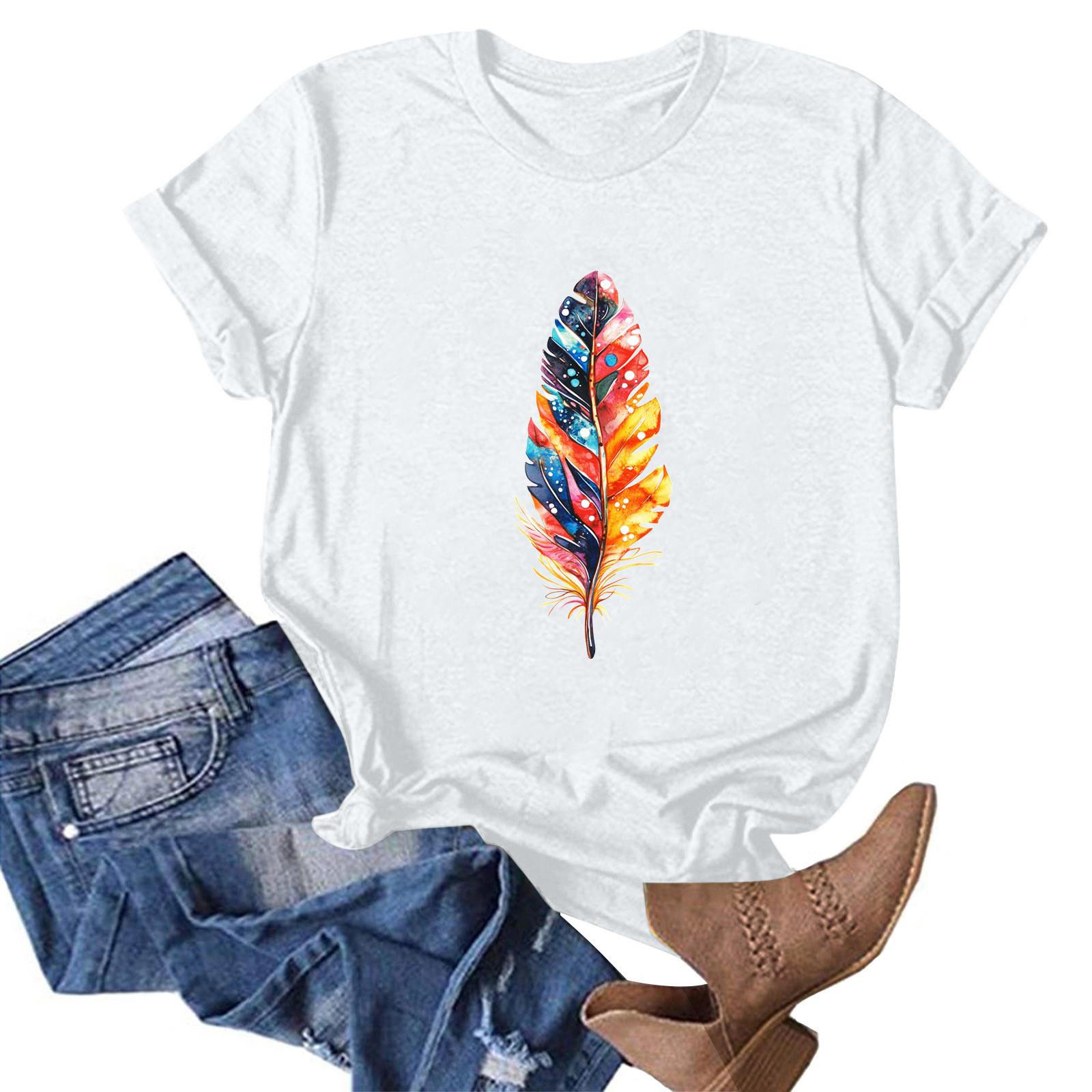 

Женская модная повседневная футболка с круглым вырезом и принтом, пуловер с короткими рукавами, топ M белый