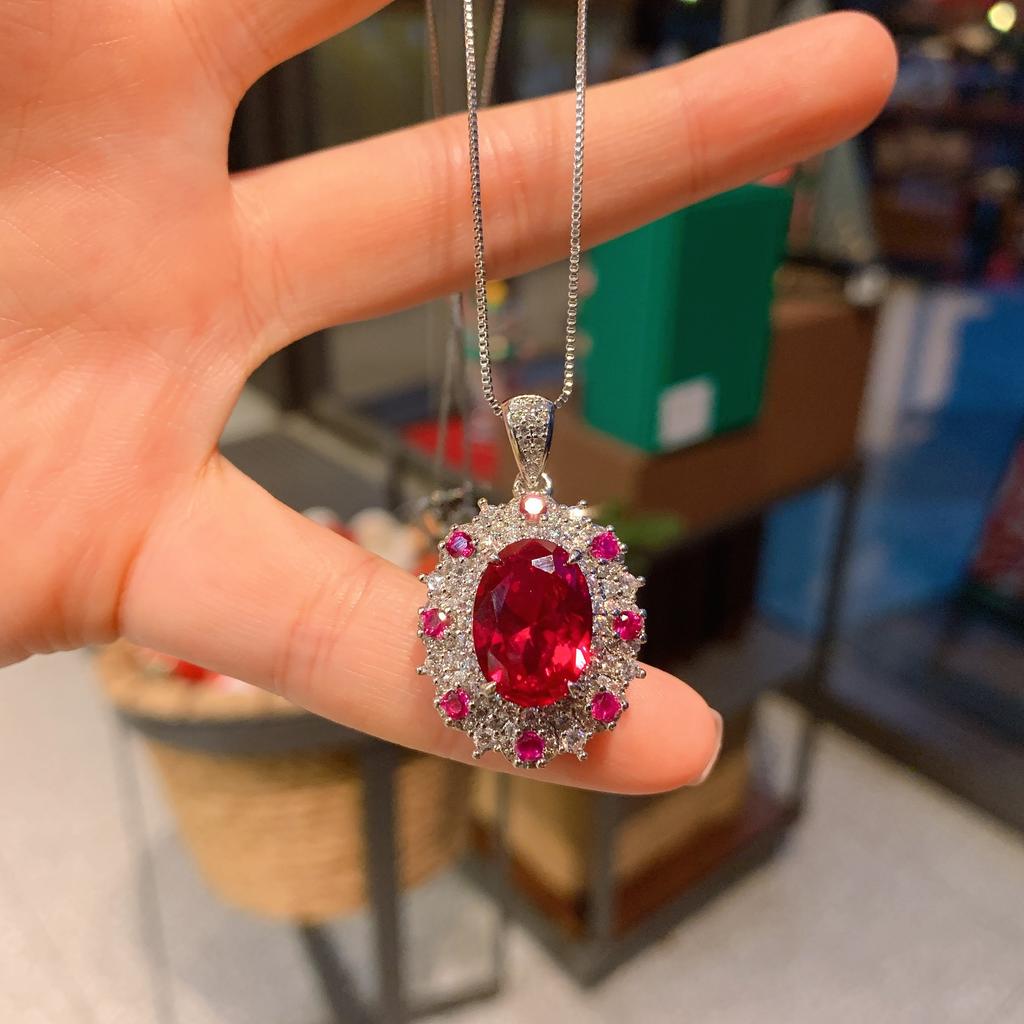 Pendant Necklace Women'S Creative Micro-Inlaid Zircon Sea Blue Red Corundum Sapphire Blue Women'S Pendant Necklace