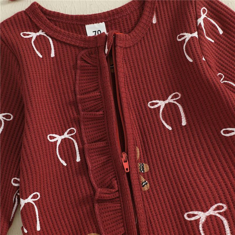 Newborn Baby Girl Christmas Oblique Zipper Romper Long Sleeve O Neck Print Jumpsuit with Headband
