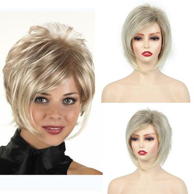 Synthetische blonde Perücken mit Pony Natürliche Perücke für Frauen Kurzer Bob Glatte Haare Perücken Weiblich Cosplay Halloween Kostüm Damenperücke