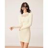 Eng anliegendes Strickkleid für Damen: Würziger Stil, Rundhalsausschnitt, Durchsichtig, Hüftbetont, Kurzer Rock für Herbst/Winter