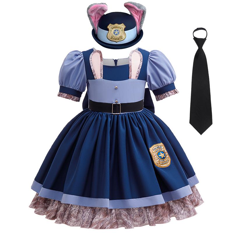 Girls Judy Bunny Police Officer Dress Zootopia 2 Bunny Costume for Kids Cosplay Dress With Accessories Fancy Outfits