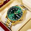 Binbang Men's Green Submariner Quartz Watch, Double Calendar, Steel Band, Business Waterproof.
