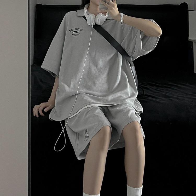 Tricou polo de vară Pantaloni scurți Seturi asortate Femei Îmbrăcăminte ocazională Costum îmbrăcăminte sport solidă Topuri cu mâneci scurte Pantaloni cu talie elastică Ținute