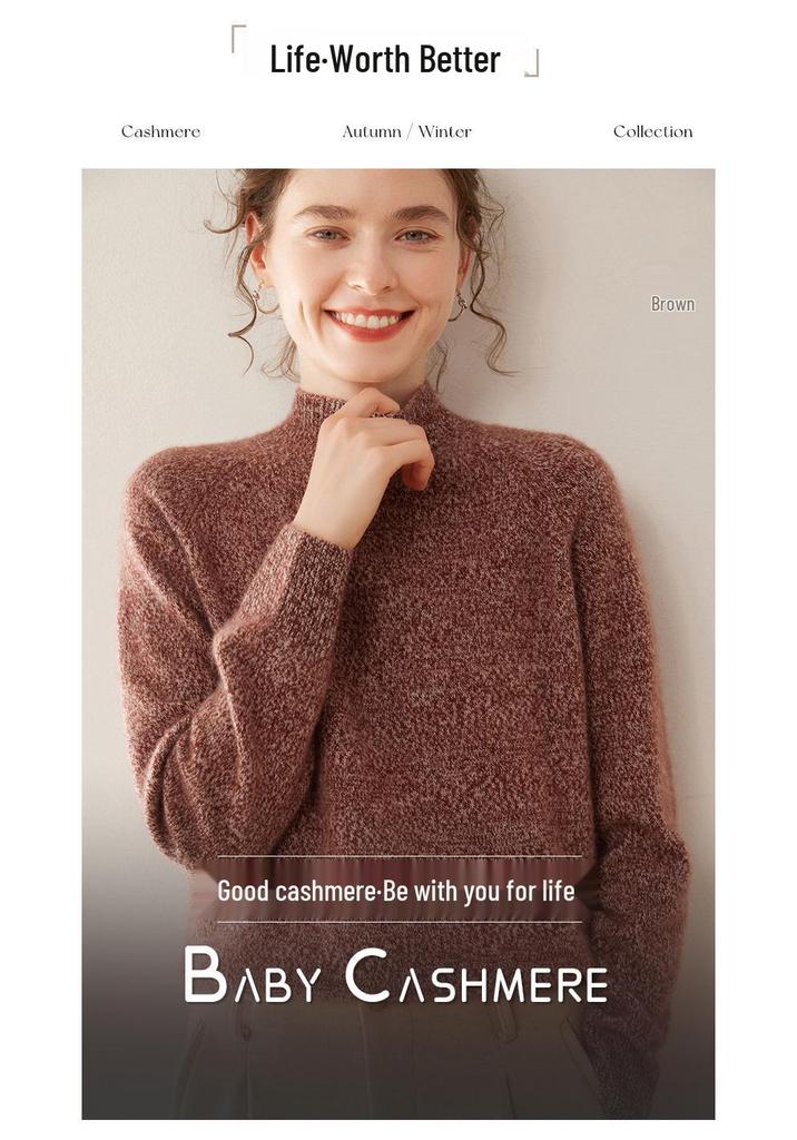 Autumn/Winter Women's Slimming Knit Cashmere Sweater with Half-High Collar