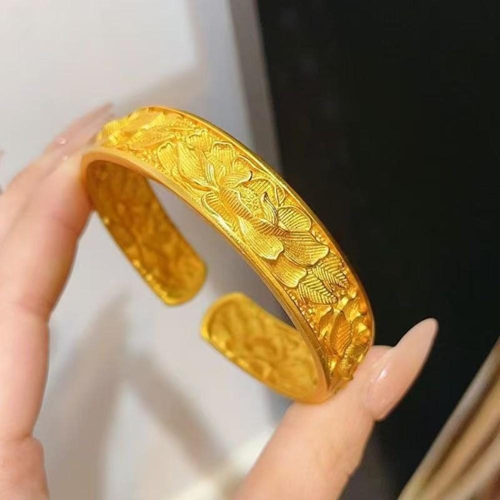 Peony Flower Golden Bracelets Opening Wrist Jewelry Classical Chinese Style Bangle Versatile