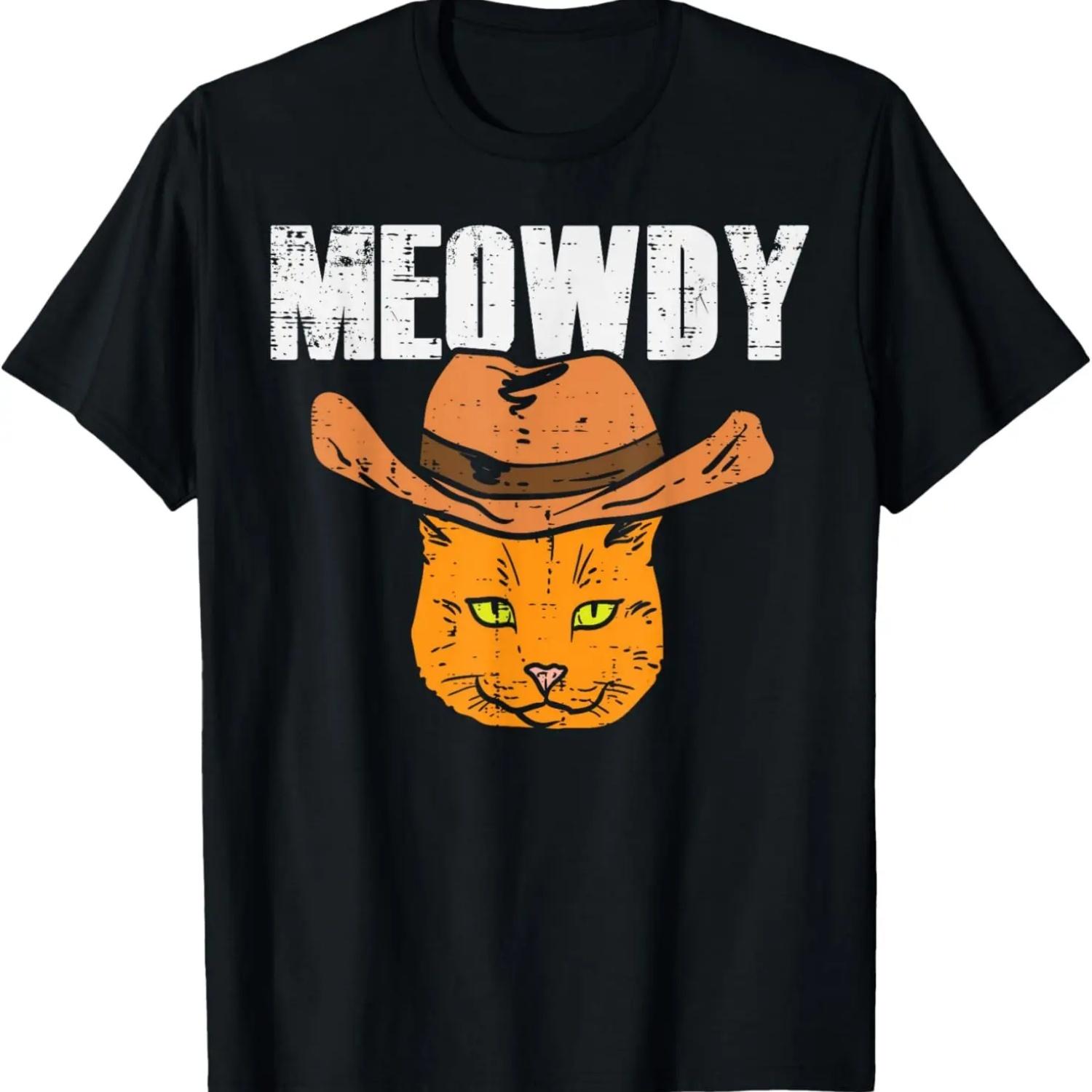Meowdy Cowboy Hat Texas Cat Funny Meme Meow Howdy Men Women T-Shirt S