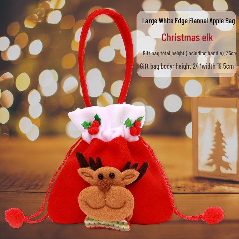 Cross-border Christmas Flannel Apple Drawstring Gift Bag with Bow - Cartoon Candy Bag for Kids