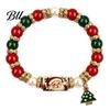 Holiday Party Outfit Accessories Christmas Bracelet, Elastic Stretch Beaded Bracelet with Xmas Jewelry Collection Tree Charm, Gifts for Women