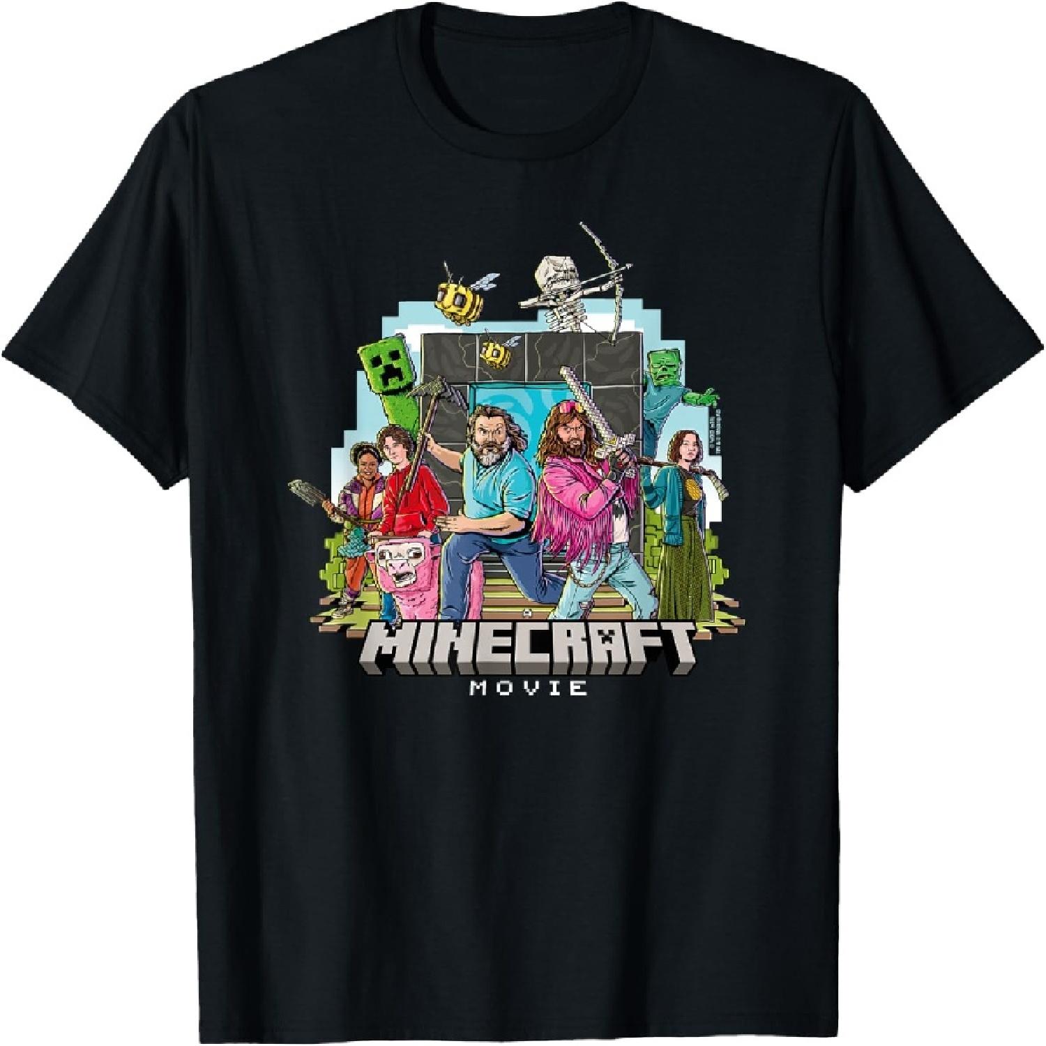 Футболка с групповым снимком главных героев фильма Minecraft в мультяшном стиле S