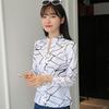 2024 Spring/Autumn Casual Striped Loose Stand Collar White Long Sleeve Women's Pullover Shirt