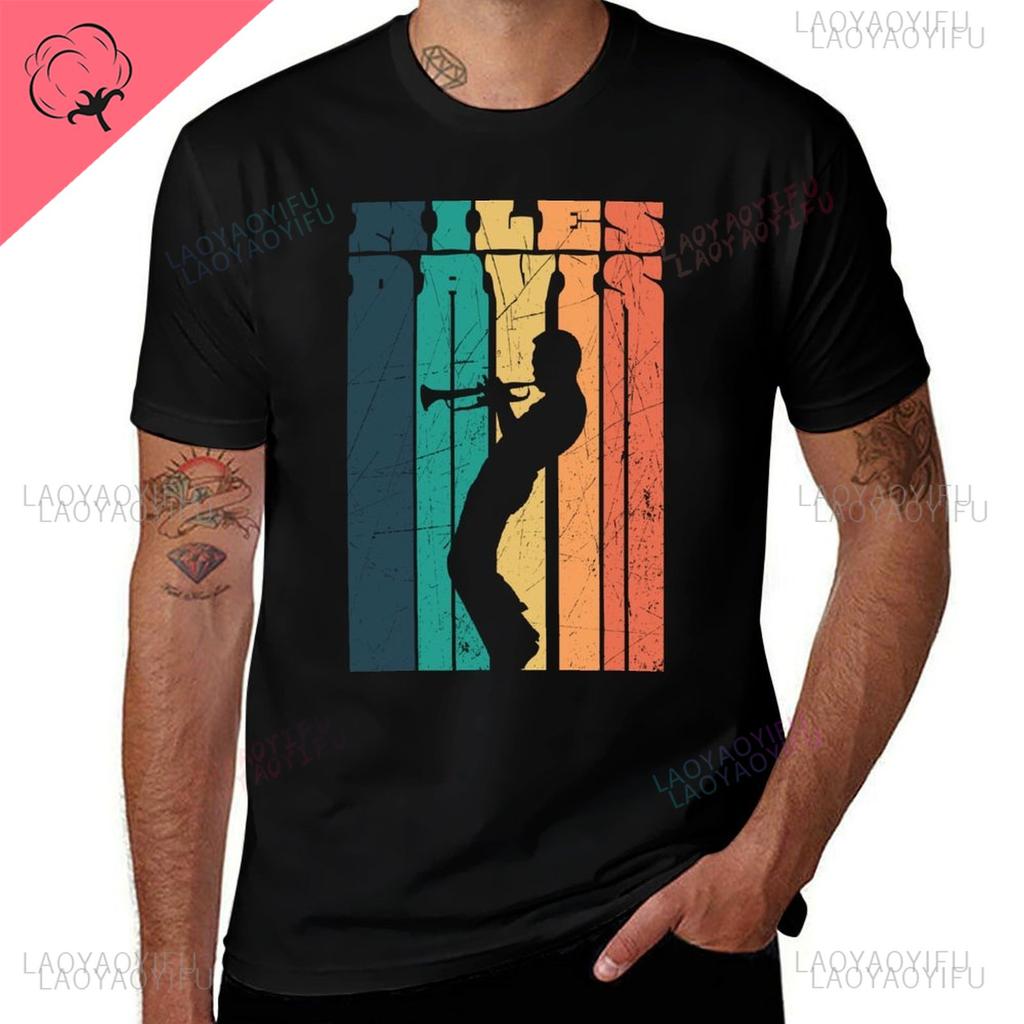 T-shirt Stampata Retrò Miles Davis Abbigliamento Estetico Vestiti da Uomo T-shirt Slim Fit da Uomo Cotone Girocollo Manica Corta Felpa