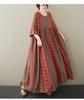 Printed Round Neck Shoulder with Sleeves, Large Swing Striped Dress for Women