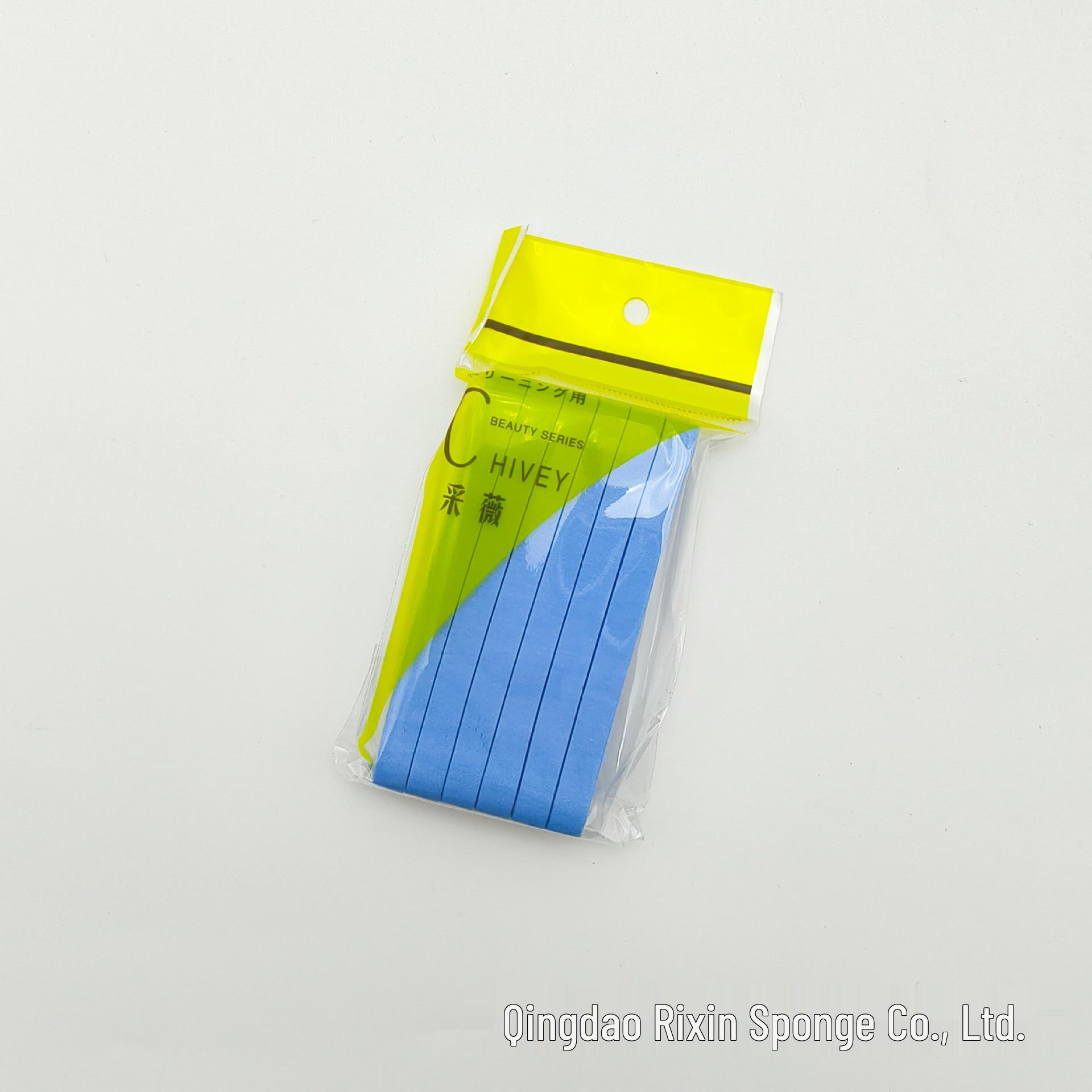 

PVA Compressed Facial Cleansing Puff: Expandable, Thickened, Strip-Shaped Sponge in Yellow, White, Green, Blue.