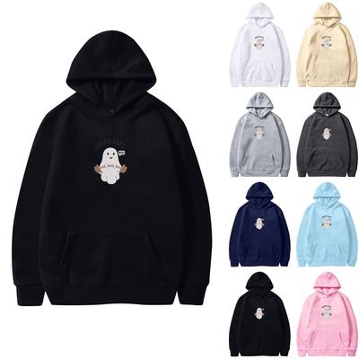 Women's O-neck Long Sleeve Halloween Printed Top Solid Color Hoodie