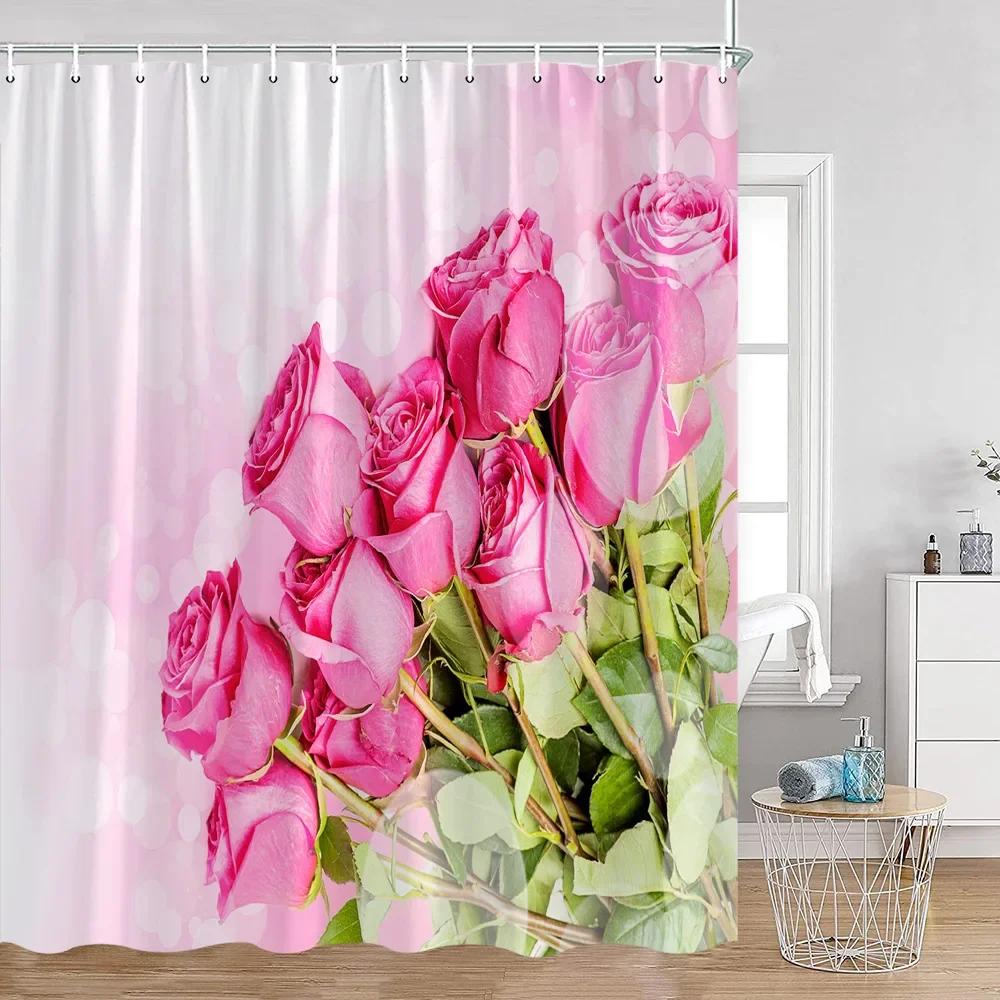 Romantic Rose Shower Curtain - Vibrant Floral & Butterfly Designs for Elegant Bathroom Décor, Waterproof, Easy Care & Soft Touch