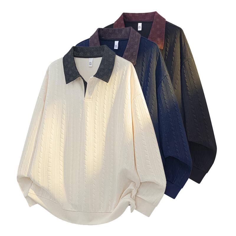Wassup Sohot Men's Patchwork Polo Long Sleeve T-Shirt