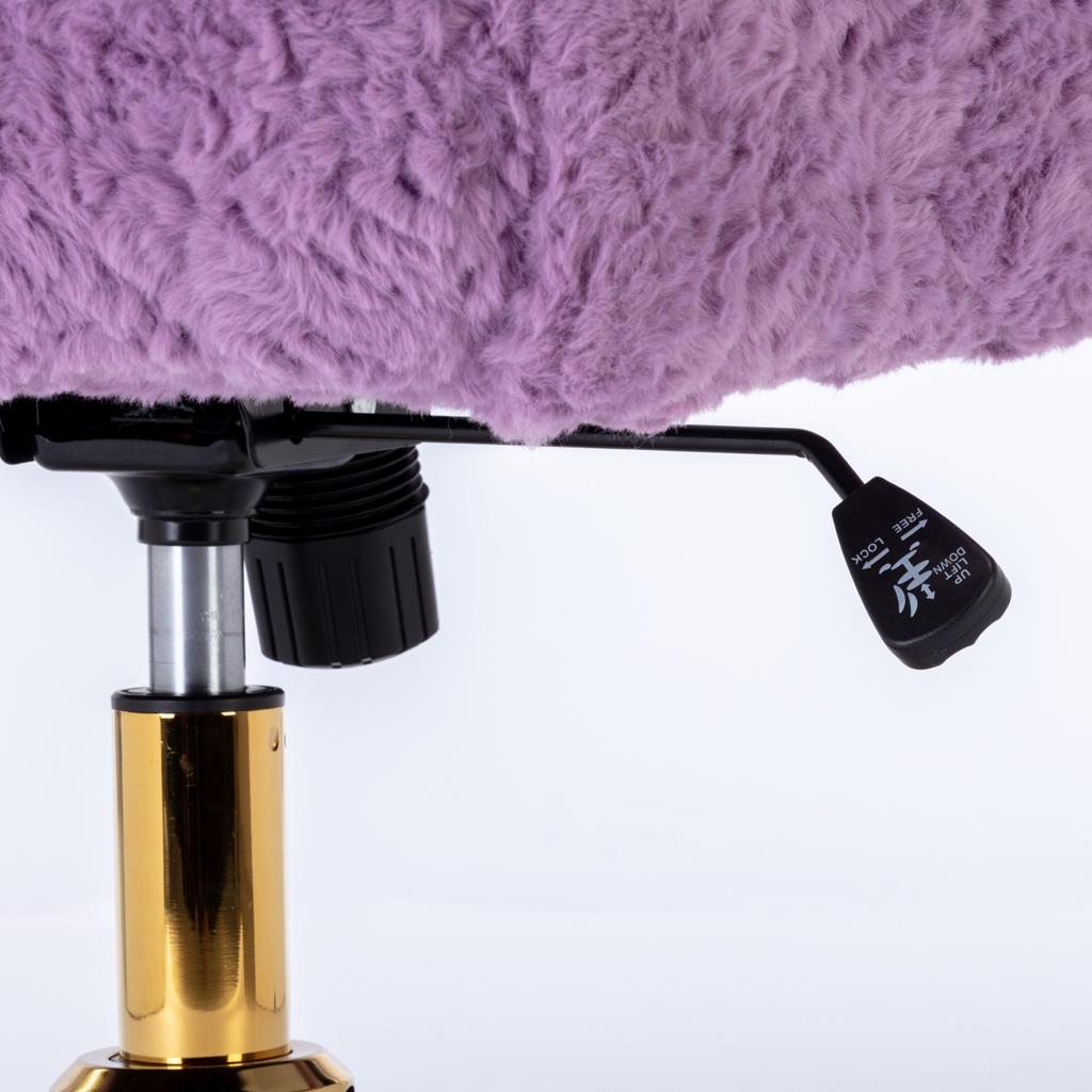 Fluffy Faux Rabbit Hair Vanity Chair, Violet Adjustable Height 360 Degrees Swivel Home Office Chair with Armrest, Golden Metal Rolling Base,DE1831VT