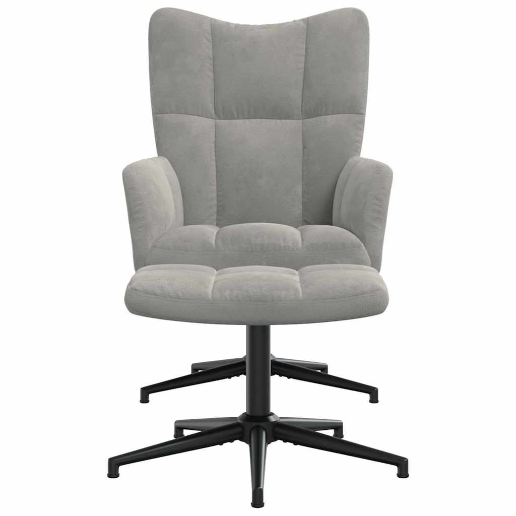 Relax Chair with Footstool Light Grey Velvet