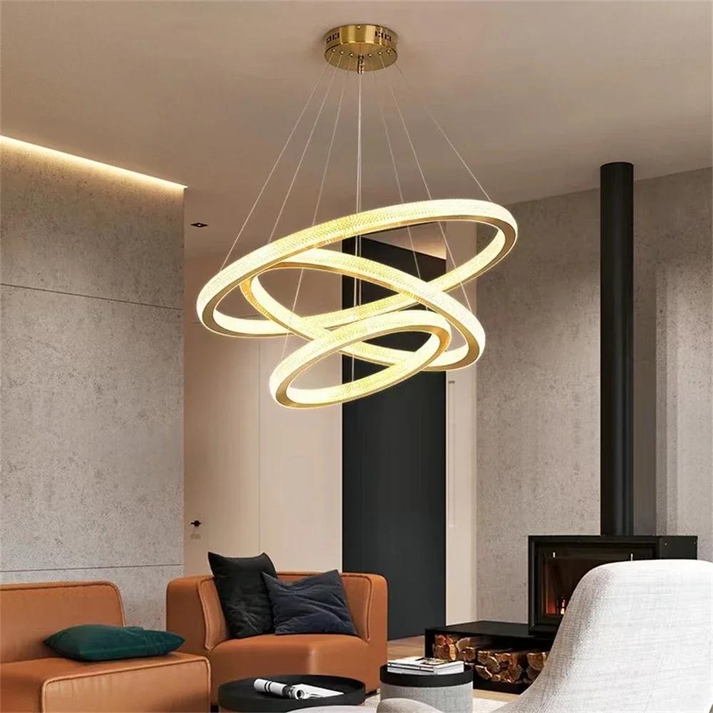 Lamp Modern LED Chandelier Gold Circular Ceiling Light Adjustable Rings Hanging Pendant Lighting For Living Room Bedroom Stairw