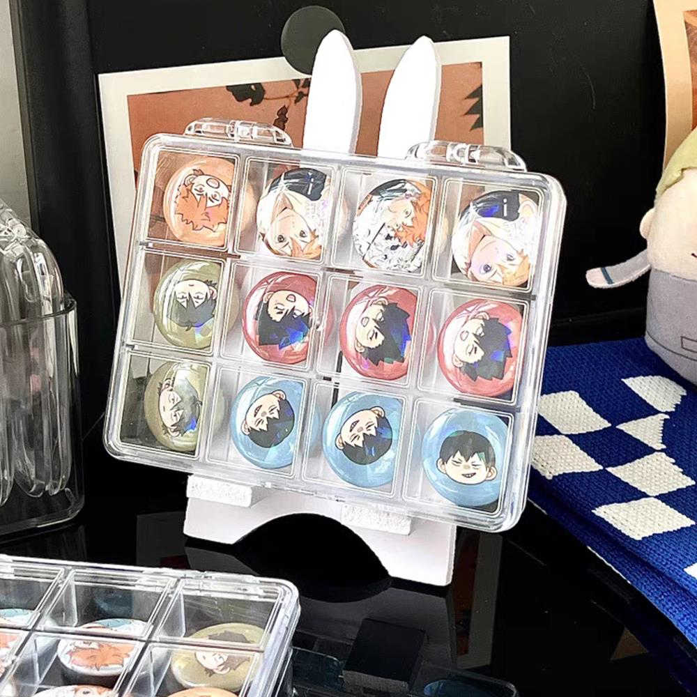 12 Grids Transparent Acrylic Organizer 25mm Badge Holder Storage Box Clear Mini Badge Case Collection Jewelry Storage Case
