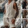 Completo estivo casual da uomo con stampa verticale, revers, slim, manica corta + pantaloncini, semplice, traspirante, completo due pezzi