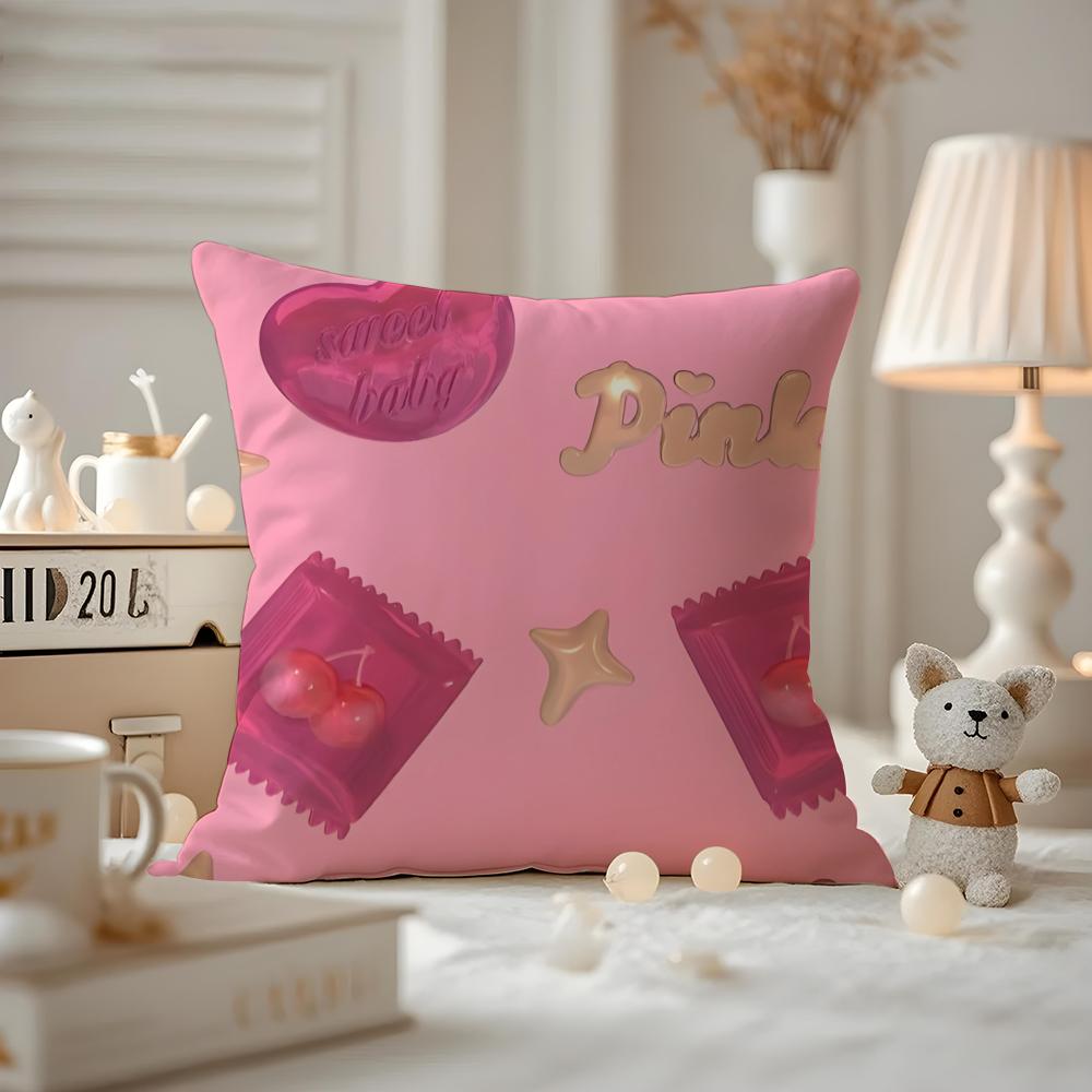 Süße rosa Süßigkeiten Kissenbezug Milbenabweisend Kissenbezug Unsichtbarer Reißverschluss seidiger kurzer Plüsch Sofakissenbezug