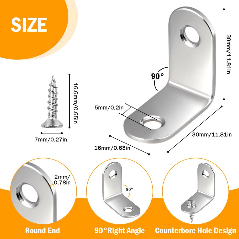L Shaped Corner Brackets Stainless Steel Cabinet Connector Brackets Cabinet Support Frame for Particle Boards Tables Beds Chairs