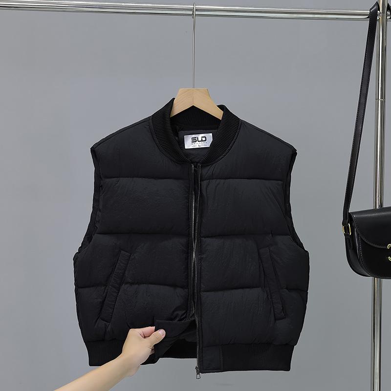 Korean Fashion Women's Short-Sleeve Down-Cotton Padded Vest Autumn Winter Loose Cotton Sleeveless Jacket Gilet