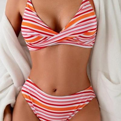 2025 Sexy Einfarbige Träger-Bademode Damen Cross Push Up Bikini Set Brasilianischer Damen Badeanzug Hohe Taille Strand Badeanzug
