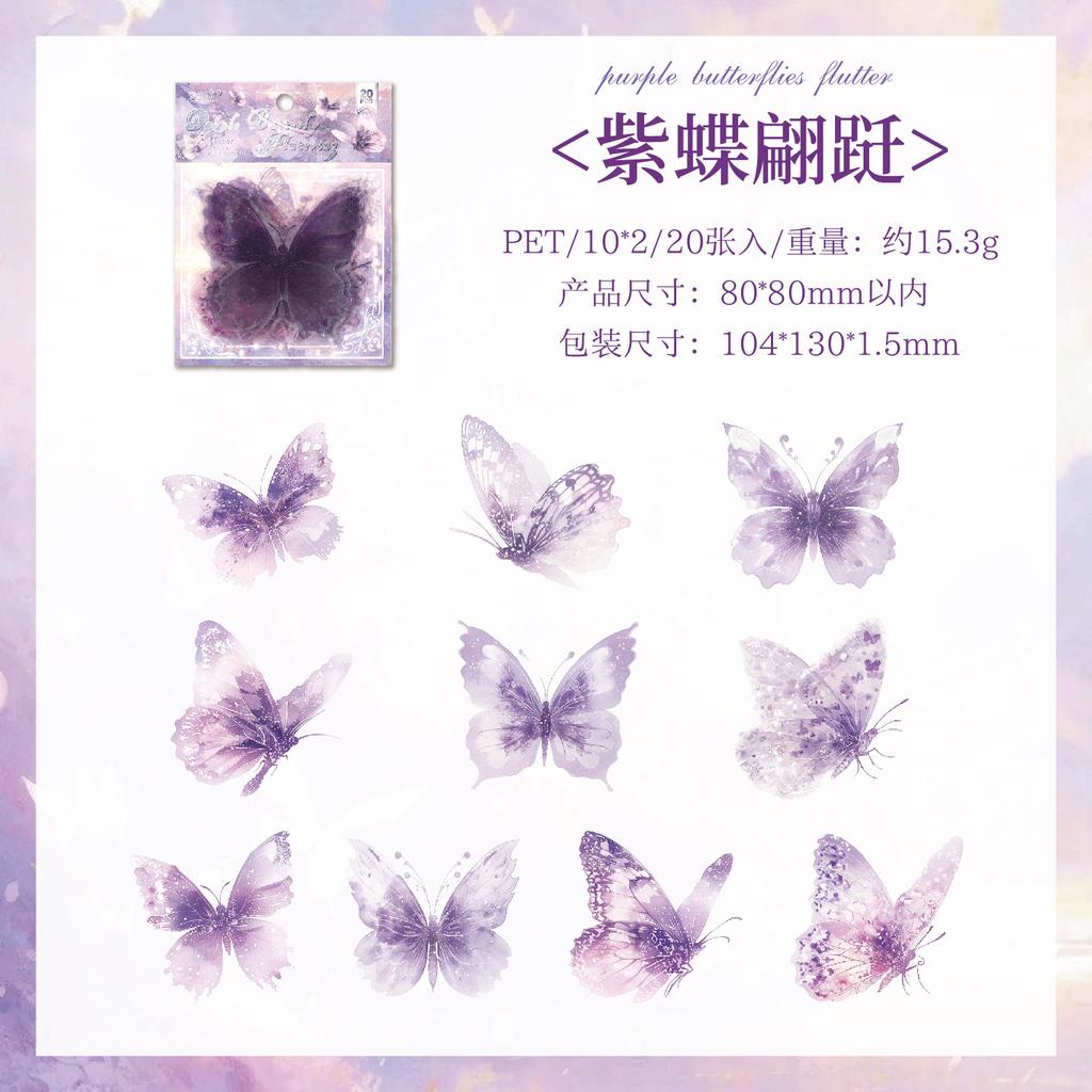 20-Piece Translucent Colored Flower Stickers, Pastel & Vivid Flower Patterns, Self-Adhesive for Journal Decoration