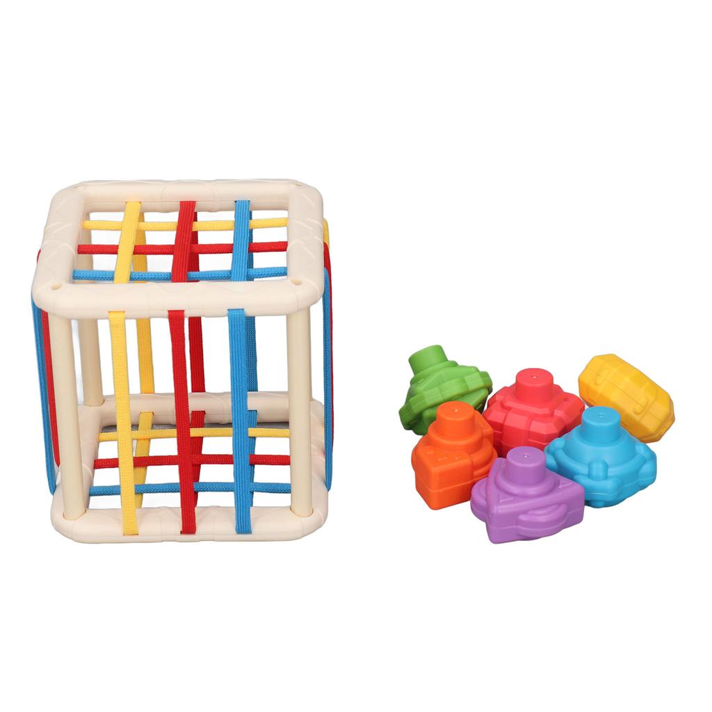 Baby Shape Sorter Set 6 Colorful Blocks Elastic Bands Educational Shape Sorter Sensory Toy