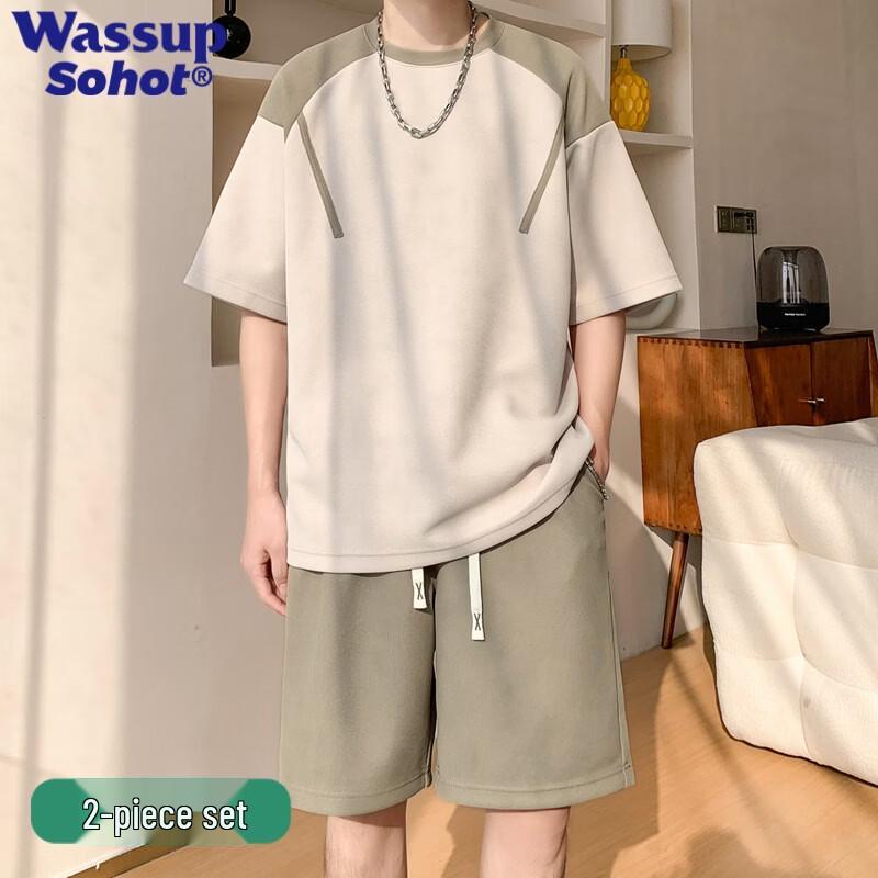 Wassup Sohot Men s Summer Sportswear T-Shirt and Shorts Set 2XL