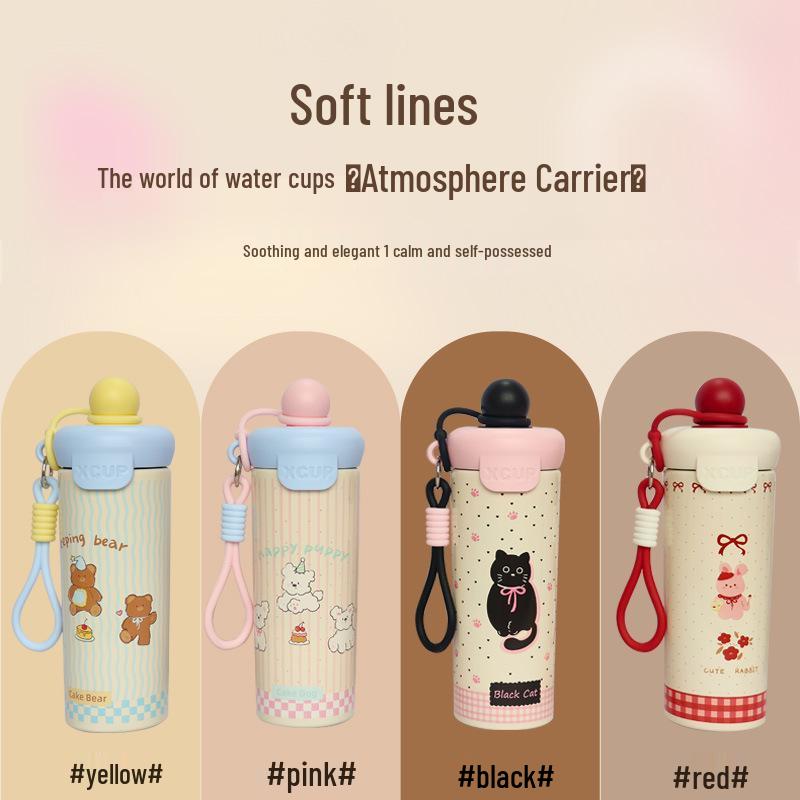Cute Cartoon Animal Thermos with Straw & Lanyard - 316 Stainless Steel Children's Portable Cup