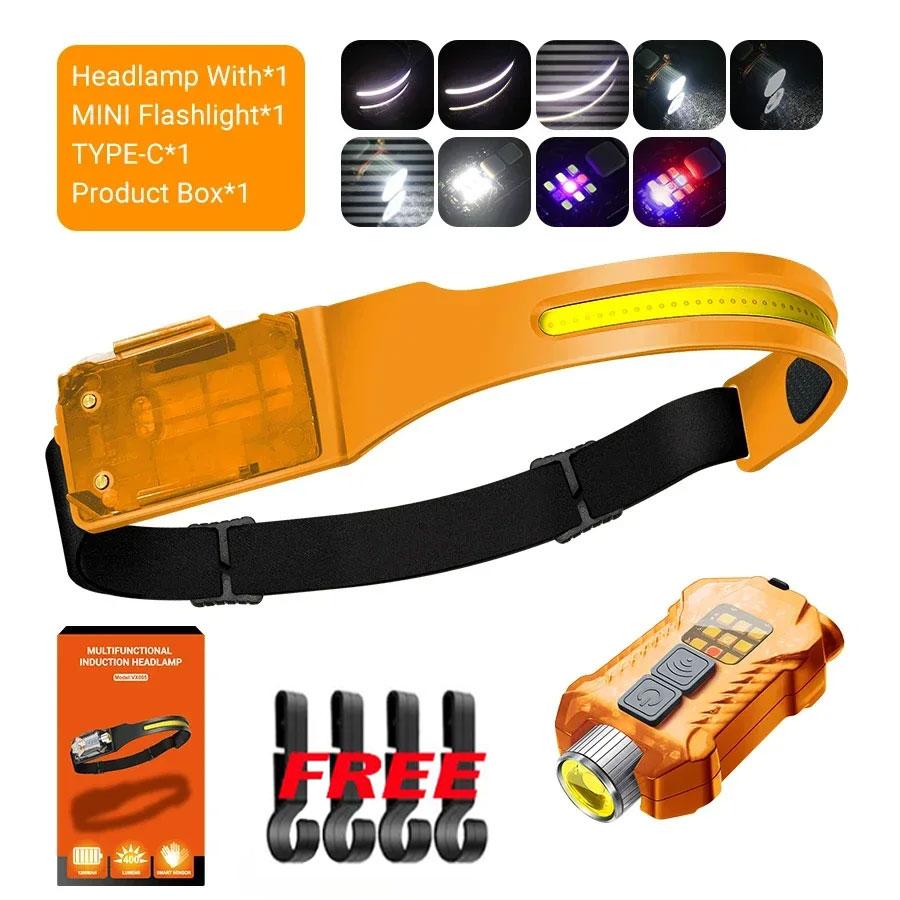 

Heinast Portable COB LED Flashlight Induction Head Lamp USB Rechargeable Headlight Outdoor Fishing Waterproof Sensor Headlight помаранчевий