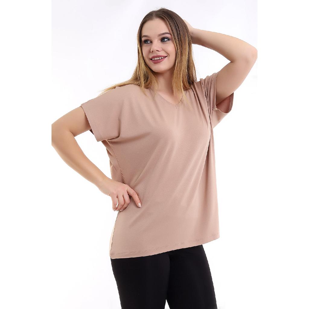Damen Schwarzes Übergröße Basic T-Shirt mit V-Ausschnitt