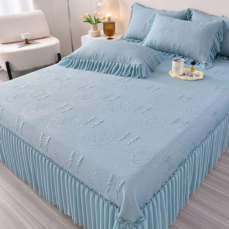 Machine Washable Summer Ice Silk Bed Skirt Cooling Mat Set
