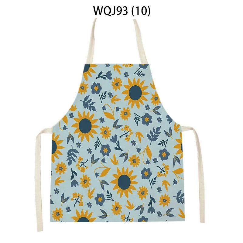Women Men Plant Flower Leaves Pattern Cleaning Kitchen Aprons Home Cooking Baking Accessories Linen Waist Bibs Home Decor