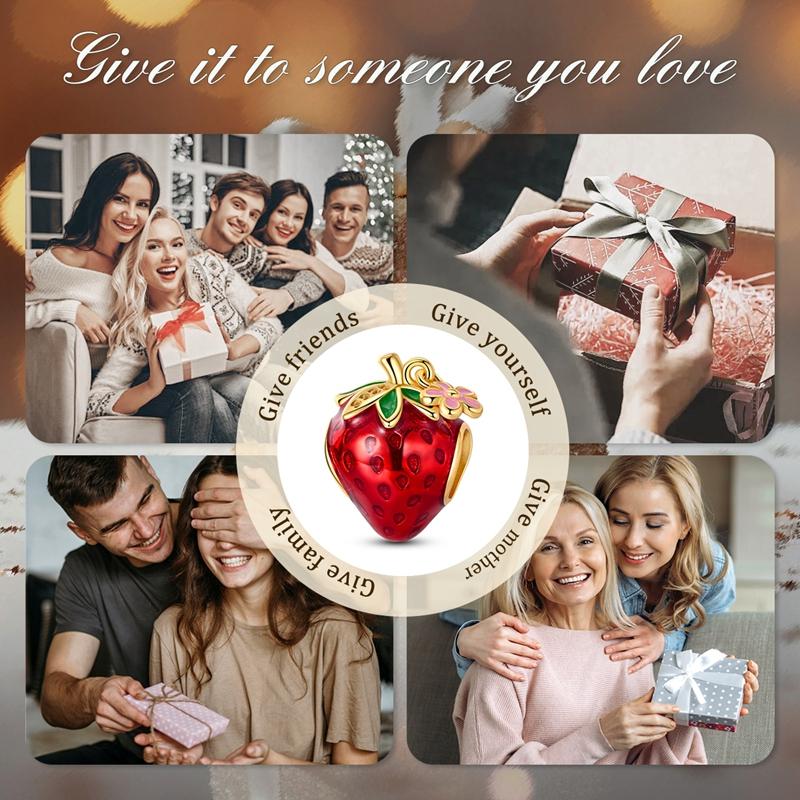 copper Golden Red Strawberry Bead Charms Spring Fashion Charm Compatible With Authentic Charm Bracelets Women Do It Yourself Jewellery Gift