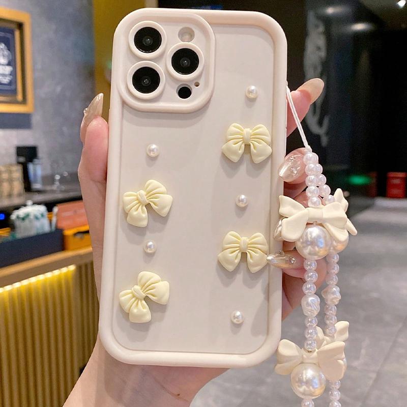 3D Bowknot Pearl Silicone Phone Case For Motorola Moto G85 G55 G45 G35 5G G84 G64 G54 G34 5G G24 Power G14 G04 G04S 4G G Pure