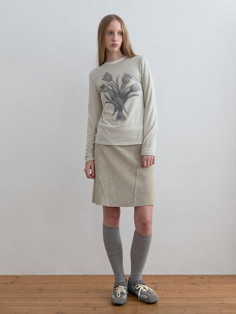 KIJUN Suede Panel Skirt Taupe