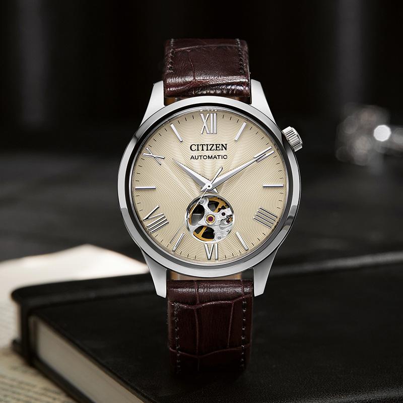 CITIZEN Mechanical Movement Cow Leather Strap Watch Unisex Coffee Watch Dial NH9130-17A