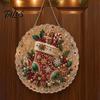 Outdoor Christmas Tree Decor Faux Pearl Art Kit, DIY Rhinestone Gem Painting Craft, Santa Festive Home Items Stocking Elk Pattern Hanging Suncatcher