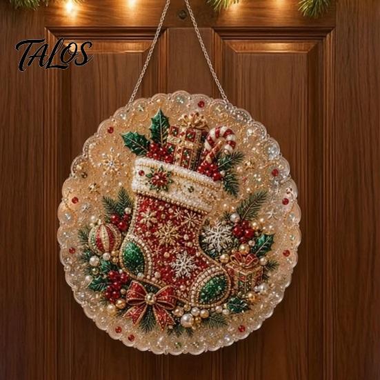 Outdoor Christmas Tree Decor Faux Pearl Art Kit, DIY Rhinestone Gem Painting Craft, Santa Festive Home Items Stocking Elk Pattern Hanging Suncatcher