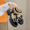 Mode Temperament Sandalen 2024 Sommer Neu Perlen Vielseitig Schlicht Dicke Sohle Erhöht Damen Bequeme Einzelne Schuhe