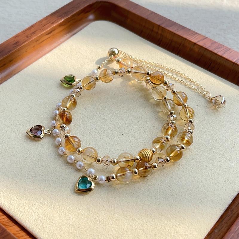Natural crystal jewelry, yellow tower crystal, citrine, double circle adjustable double circle bracelet bracelet.